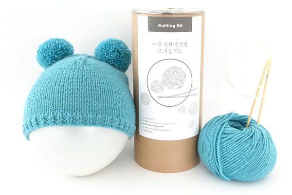 신생아 더블폼폼 모자 - Knitting Kit